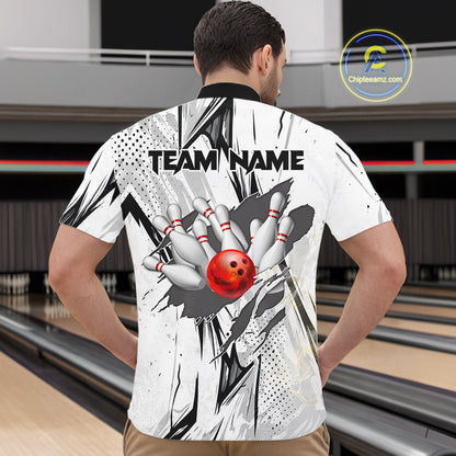 Black and White Tiger Bowling polo, 1/4 zip Shirts for Men Custom Tiger Bowling Team jerseys NQS11298