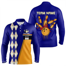 Load image into Gallery viewer, Blue &amp; Yellow Retro Bowling Polo, Quarter Zip shirt for Men Custom vintage team bowling jersey NQS9583