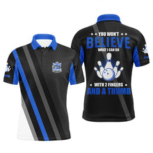 Load image into Gallery viewer, Blue &amp; black Mens bowling shirts Custom you won't believe what I can do with 2 fingers and a thumb NQS8523