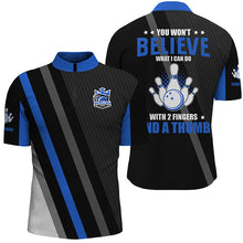 Load image into Gallery viewer, Blue &amp; black Mens bowling shirts Custom you won't believe what I can do with 2 fingers and a thumb NQS8523