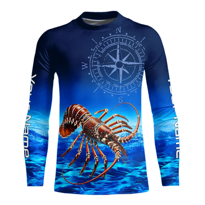 Personalized Florida Spiny Lobster Blue Performance Fishing Shirt, compass Lobster tournament Shirts NQS9735