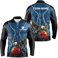 Load image into Gallery viewer, Men's bowling Polo, Quarter Zip shirts Custom Eagle bowling lightning storm team league jerseys | Blue NQS7893