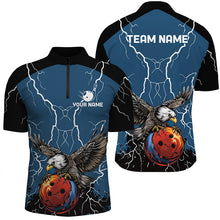 Load image into Gallery viewer, Men's bowling Polo, Quarter Zip shirts Custom Eagle bowling lightning storm team league jerseys | Blue NQS7893