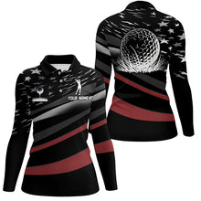 Load image into Gallery viewer, Black American flag custom patriotic Womens golf polo shirts, unique golf gifts NQS7894