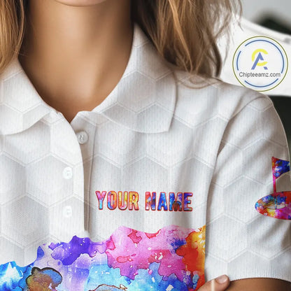 Colorful watercolor Womens Golf polo shirts Custom team golf outfit, Personalized ladies golf top NQS11315