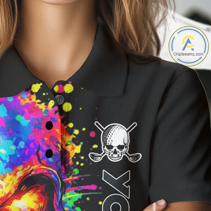 Colorful Skull Golf jerseys Black Golf polo shirts For Women Custom Team ladies golf clothes NQS11318