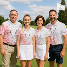 Load image into Gallery viewer, Pink glitter Leopard skin pattern custom name white Womens golf polo shirts, team ladies golf tops NQS11526