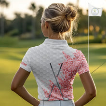 Load image into Gallery viewer, Pink glitter Leopard skin pattern custom name white Womens golf polo shirts, team ladies golf tops NQS11526