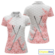 Load image into Gallery viewer, Pink glitter Leopard skin pattern custom name white Womens golf polo shirts, team ladies golf tops NQS11526