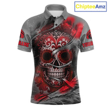 Load image into Gallery viewer, Red Sugar Skull Tattoo Custom Mens Bowling Polo, Quarter Zip Shirts,Team Bowling Jerseys NQS11528