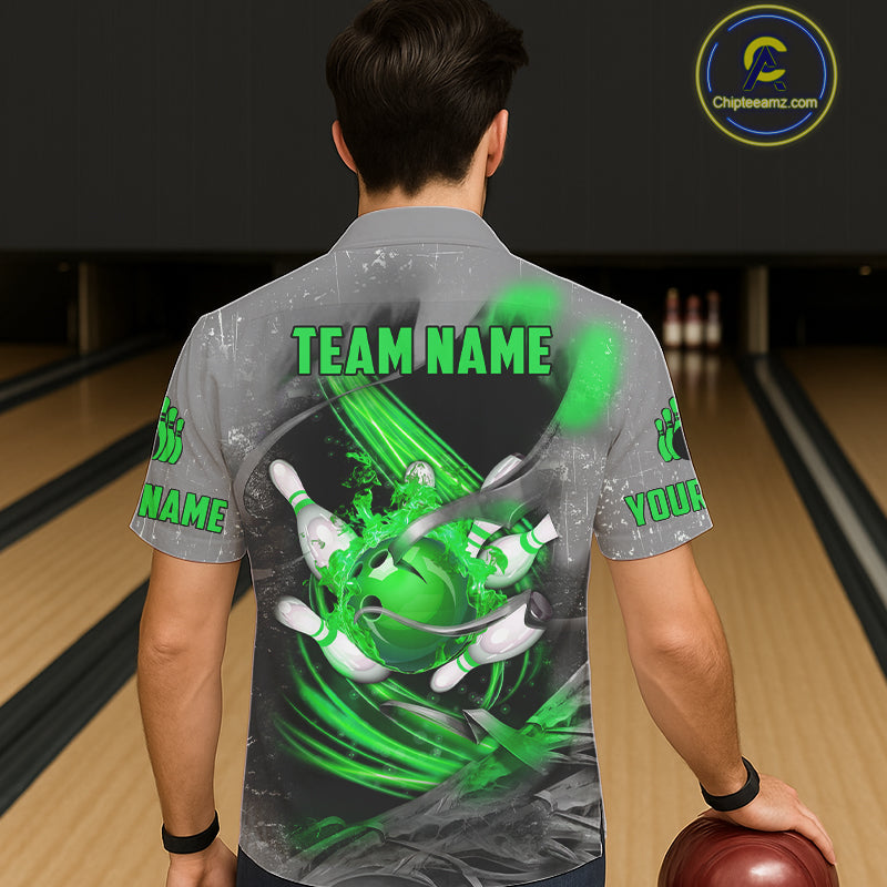 Green Sugar Skull Tattoo Custom Bowling Hawaiian Shirt, Team Bowling button up shirt NQS11529