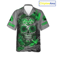 Load image into Gallery viewer, Green Sugar Skull Tattoo Custom Bowling Hawaiian Shirt, Team Bowling button up shirt NQS11529