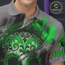 Load image into Gallery viewer, Green Sugar Skull Tattoo Custom Mens Bowling Polo, Quarter Zip Shirts,Team Bowling Jerseys NQS11529