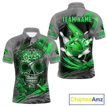 Load image into Gallery viewer, Green Sugar Skull Tattoo Custom Mens Bowling Polo, Quarter Zip Shirts,Team Bowling Jerseys NQS11529
