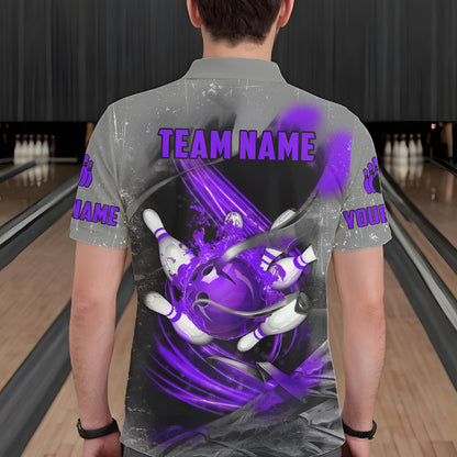 Purple Sugar Skull Tattoo Custom Mens Bowling Polo, Quarter Zip Shirts,Team Bowling Jerseys NQS11530
