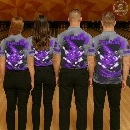 Purple Sugar Skull Tattoo Custom Women Bowling Polo, Quarter Zip Shirts,Team Bowling Jerseys NQS11530