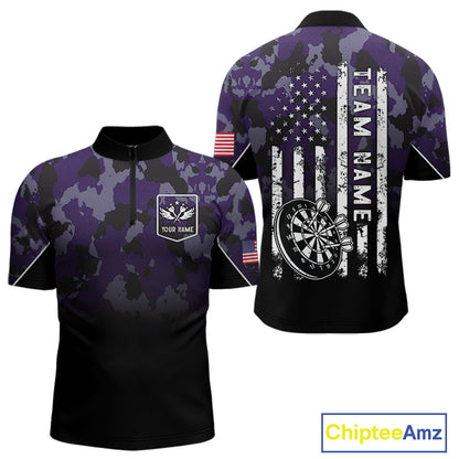 Black and Purple Camo Men Darts Shirts Custom American Flag patriotic Team Darts Jersey NQS11121
