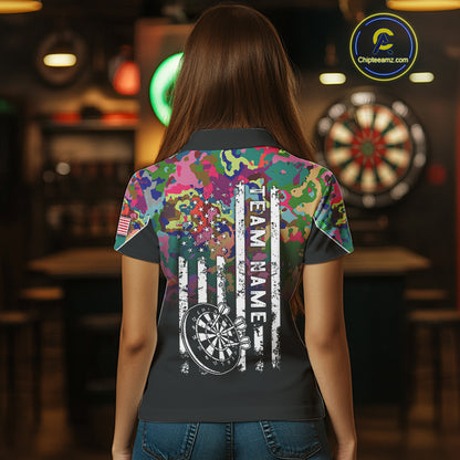 Black and Colorful Camo Women Darts Shirts Custom American Flag patriotic Team Darts Jersey NQS11122