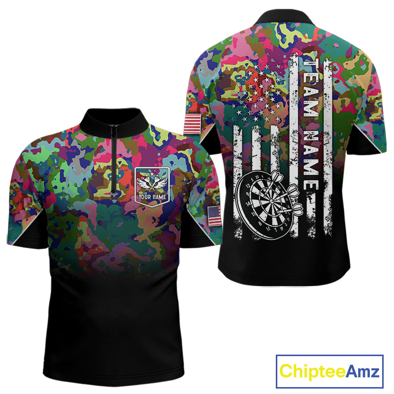 Black and Colorful Camo Men Darts Shirts Custom American Flag patriotic Team Darts Jersey NQS11122