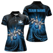 Load image into Gallery viewer, Blue tribal pattern Bowling Polo, Quarter Zip shirt for Women Custom team bowling jersey, bowling gift NQS9263
