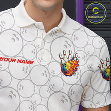 Load image into Gallery viewer, Colorful rainbow flame Bowling Polo, 1/4 zip Shirt For Men Custom white camo Bowling Team jerseys NQS11319