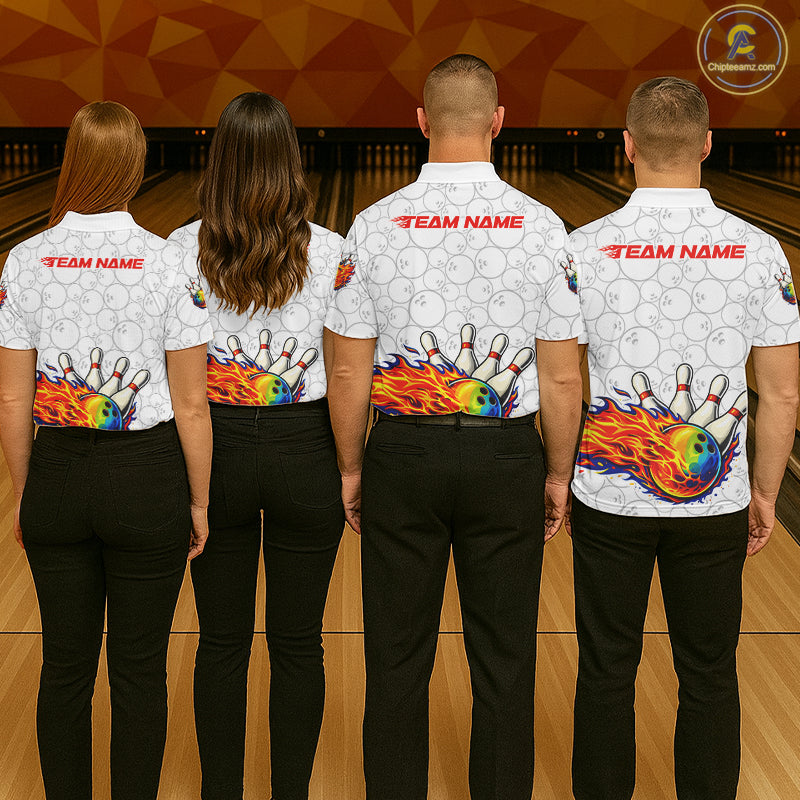 Colorful rainbow flame Bowling Polo, 1/4 zip Shirt For Men Custom white camo Bowling Team jerseys NQS11319