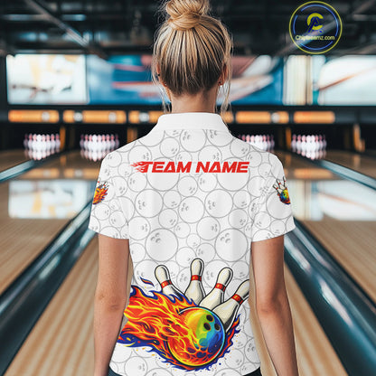 Colorful rainbow flame Bowling Polo, 1/4 zip Shirt For Women Custom white camo Bowling Team jerseys NQS11319