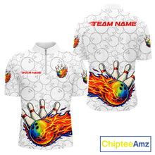 Load image into Gallery viewer, Colorful rainbow flame Bowling Polo, 1/4 zip Shirt For Men Custom white camo Bowling Team jerseys NQS11319