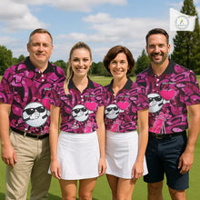 Load image into Gallery viewer, Funny Golf ball heart pink graffiti pattern Valentine Golf polo shirt for Women Custom Couple Outfits NQS11323