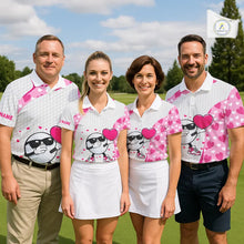 Load image into Gallery viewer, Personalized funny golf ball pink heart pattern white Womens golf polo shirts, Valentine golf gifts NQS11324