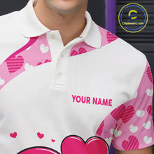 Load image into Gallery viewer, Personalized funny bowling ball pink heart pattern white Mens bowling shirts, Valentine bowling gifts NQS11325