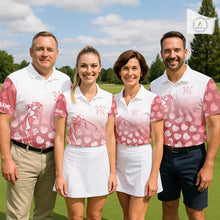 Load image into Gallery viewer, Personalized pink heart pattern white Womens golf polo shirts, custom Valentine golf gifts for her NQS11326