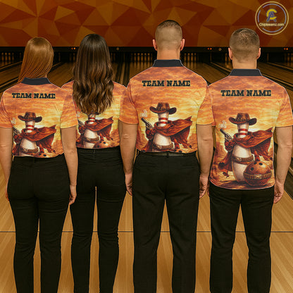 Custom Funny Desert Bowling Cowboy gun bowling team shirts For Men, Bowling Polo, 1/4 zip jerseys NQS11536
