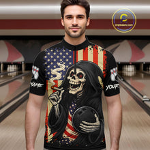 Load image into Gallery viewer, Custom American Flag Skull Bowling shirts For Men, patriotic team Bowling jerseys gift for bowlers NQS11538