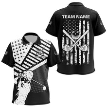 Load image into Gallery viewer, Black and White American Flag Kid Golf polo shirts custom patriotic golf apparel team golf jerseys NQS9605
