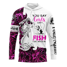 Load image into Gallery viewer, Bass Fishing Pink Camo custom Women Fishing Shirts You say girls can't fish, I say watch me NQS1509