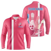 Load image into Gallery viewer, Retro Mens Bowling Polo, Quarter Zip shirt Custom team bowling jerseys, vintage bowling uniform | Pink NQS9275