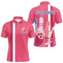 Load image into Gallery viewer, Retro Mens Bowling Polo, Quarter Zip shirt Custom team bowling jerseys, vintage bowling uniform | Pink NQS9275
