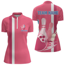 Load image into Gallery viewer, Pink Retro Women Bowling Polo, Quarter Zip shirt Custom team bowling jerseys, vintage bowling uniform NQS9275