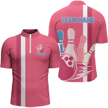 Load image into Gallery viewer, Retro Mens Bowling Polo, Quarter Zip shirt Custom team bowling jerseys, vintage bowling uniform | Pink NQS9275