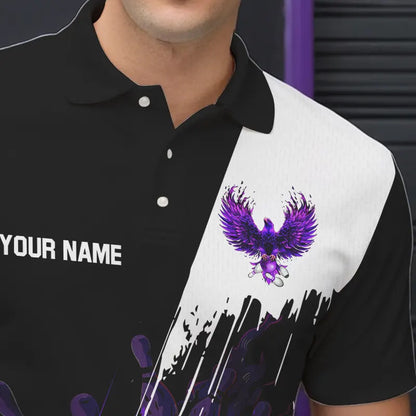 Black and Purple Eagle bowling jerseys Polo, Quarter Zip Shirt for Men Custom Bowling Team shirts NQS9437
