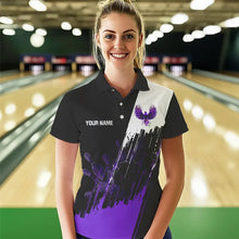 Load image into Gallery viewer, Black and Purple Eagle bowling jerseys Polo, Quarter Zip Shirt for Women Custom Bowling Team shirts NQS9437