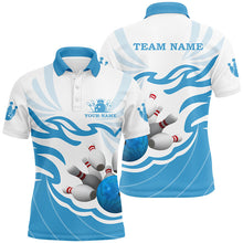Load image into Gallery viewer, White and Blue Mens polo, quarter zip bowling shirt Custom bowling ball pins team league jerseys NQS8799