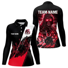 Load image into Gallery viewer, Black and Red Skull reaper bowling jerseys Polo, 1/4 Zip Shirt for Women Custom Bowling Team shirts NQS9280