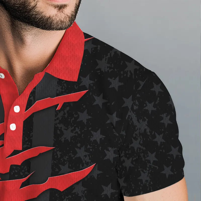 Personalized Mens golf polos shirts custom red golf ball skin black American flag mens golf apparel NQS9776