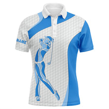 Load image into Gallery viewer, Golf white mens golf polo shirts - golf gifts for men custom name best mens golf wears | Blue NQS5564