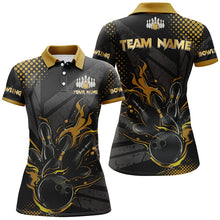 Load image into Gallery viewer, Personalized Black and Gold Bowling Polo, 1/4 Zip Shirts For Women, Custom bowling Team Jerseys NQS8358