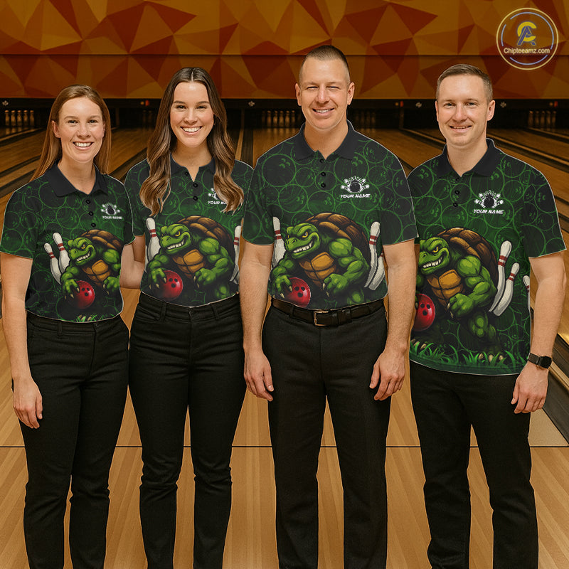 Black and Green Camo Funny Turtle Bowling Polo, 1/4 Zip Shirt For Women Custom Team Bowling jerseys NQS11337