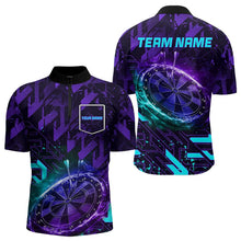 Load image into Gallery viewer, Men Darts Polo, Quarter Zip shirts Custom purple blue abstract Darts Team Jerseys, Darts gifts NQS9449