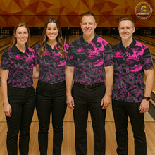 Load image into Gallery viewer, Black Skull camo pink ribbon pattern breast cancer bowling shirt for Women custom bowling team jersey NQS11549